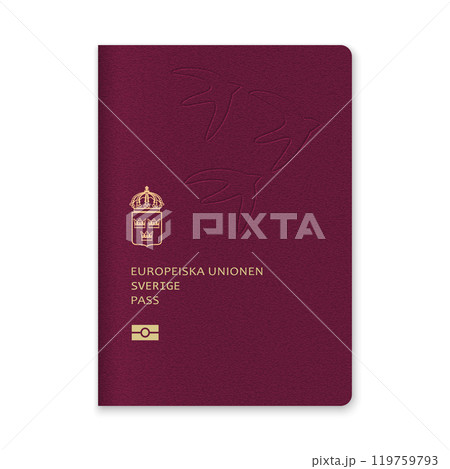 Sweden Passport Cover with Gold Emblem and Text Sweden Passport Cover with Gold Emblem and Text 119759793