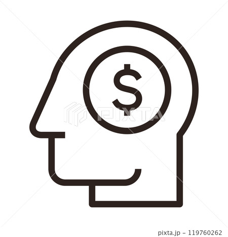 Head with dollar sign. Concept of financial planning. Money thinking symbol Head with dollar sign. Concept of financial planning. Money thinking symbol 119760262