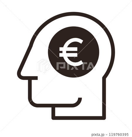 Head with euro sign. Concept of financial planning. Money thinking symbol 119760395