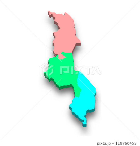 3d isometric colored map of Malawi 3d isometric colored map of Malawi 119760455