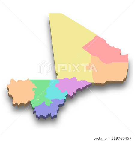 3d isometric colored map of Mali 119760457