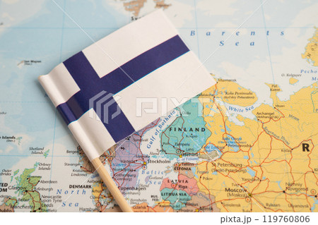 Bangkok, Thailand May 7, 2024, Finland flag on world map. 119760806