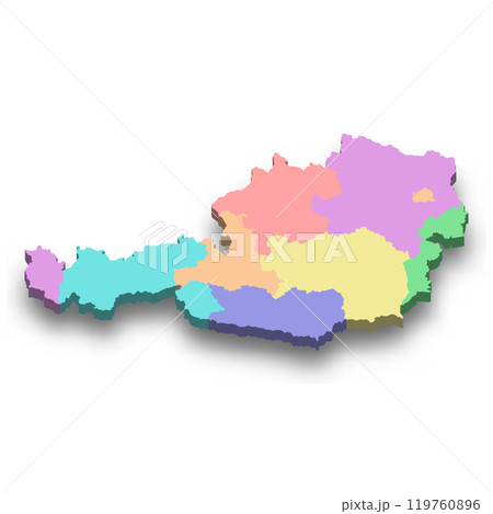 3d isometric colored map of Austria 3d isometric colored map of Austria 119760896