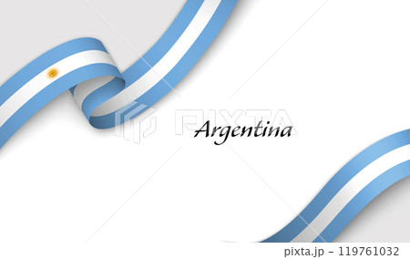 Curved ribbon with fllag of Argentina on white background 119761032