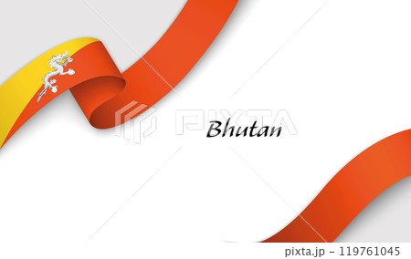 Curved ribbon with fllag of Bhutan on white background 119761045