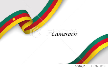 Curved ribbon with fllag of Cameroon on white background 119761055