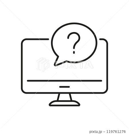 Computer Screen with Question Mark Line Icon, Customer Support Services Outline Symbol. Editable Stroke. Isolated Vector Illustration 119761276