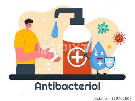 Antibacterial Vector Illustration of Handwashing, Virus Prevention, and Microbe Control for Hygiene and Healthcare in a Flat Style Background 119761607