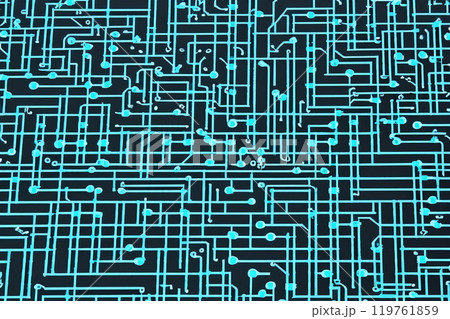 Close-up view of a modern GPU card with circuit and colorful lights and details 3D rendering 119761859