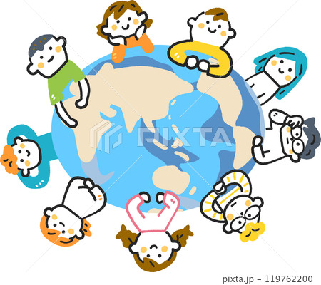 地球を囲む小学生たち　ストックイラスト素材 119762200