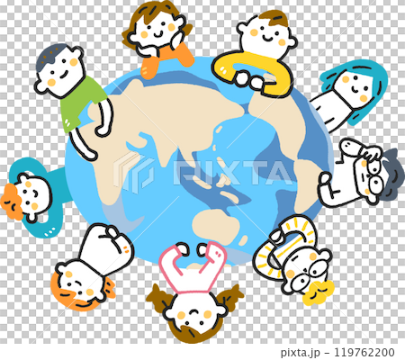 地球を囲む小学生たち　ストックイラスト素材 119762200