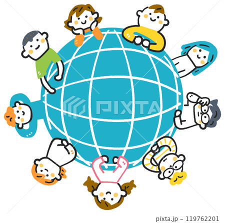 地球を囲む小学生たち　ストックイラスト素材 119762201