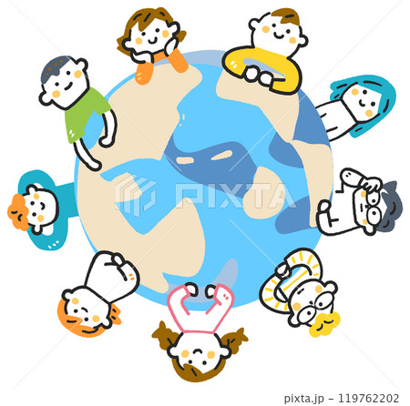 地球を囲む小学生たち ストックイラスト素材 地球を囲む小学生たち ストックイラスト素材 119762202