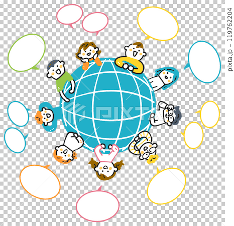 地球を囲んで会話する小学生たち　ストックイラスト素材 119762204