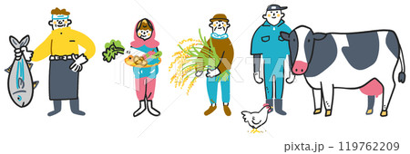 日本の食を支える生産者　セットのストックイラスト素材 119762209