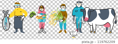 Stock illustration material of producers who support Japanese food set Stock illustration material of producers who support Japanese food set 119762209