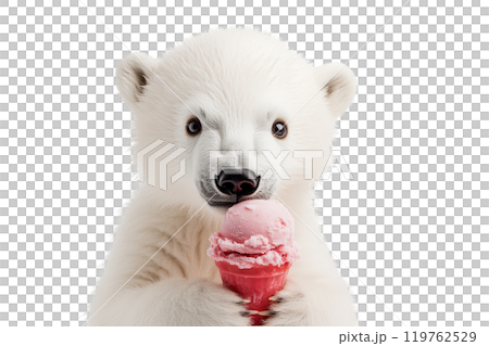 AI-generated item. Polar bear with ice cream on a transparent background. 119762529