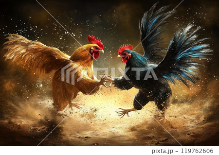 Dramatic Cockfight Scene in Artistic Style 119762606