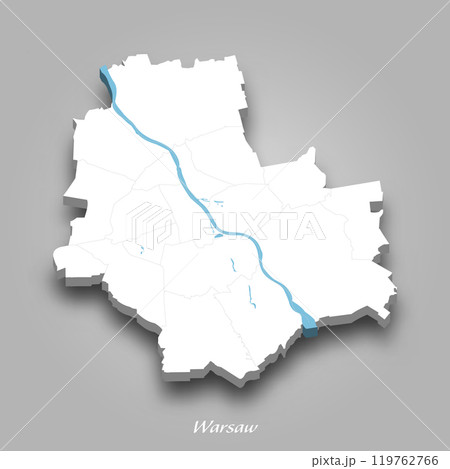 3D Map of Warsaw with Waterways Highlighted 119762766