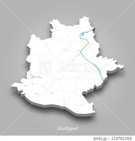 3D Map of Stuttgart with Waterways Highlighted 119762768