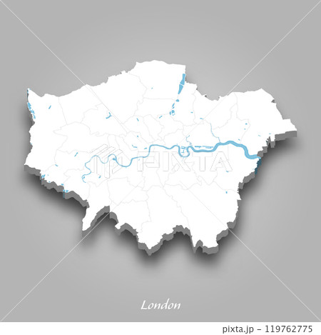 3D Map of London with Waterways Highlighted 3D Map of London with Waterways Highlighted 119762775