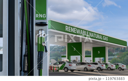 Concept of RNG. Renewable Natural Gas filling station 119763883