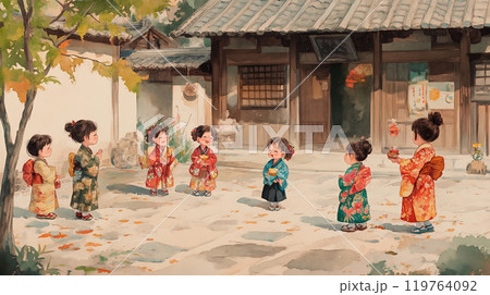 着物姿の子供たちのイラスト 119764092