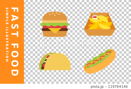 速食/垃圾食物插圖集圖示漢堡、熱狗、玉米餅、小吃 119764146