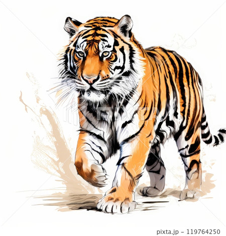 large striped tiger drawn ink sketch in full growth 119764250