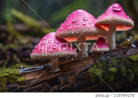 the Close up of a mushroom in the forest generative AI 119764270