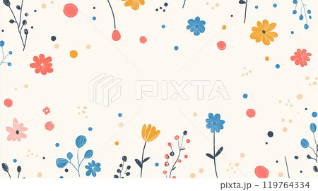 ポップな花柄とドット模様の背景 ポップな花柄とドット模様の背景 119764334