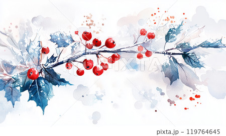 柊、クリスマスの水彩イラスト 119764645