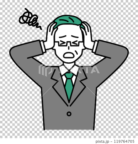 一名西裝革履的中年男子抱著頭憂心忡忡 一名西裝革履的中年男子抱著頭憂心忡忡 119764705