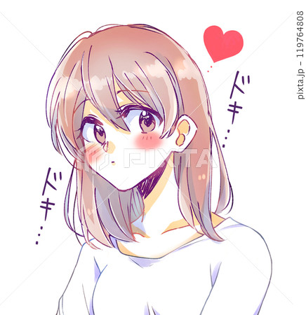 手描きの女性　恋　ドキドキ 119764808
