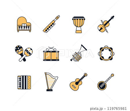 Classical musical instruments - line design style icons set 119765981
