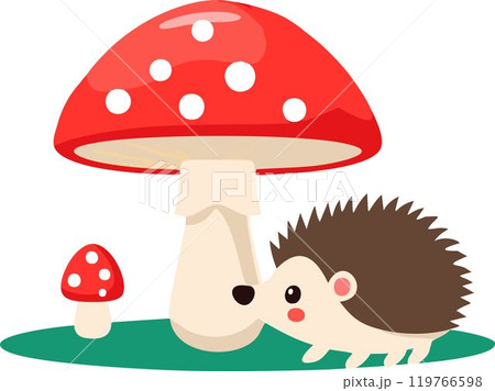 Hedgehog and Fly Agaric Mushrooms isolated vector, hedgehog illustration 119766598
