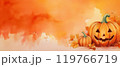 和紙にハロウィン風かぼちゃの絵　21:9 119766719