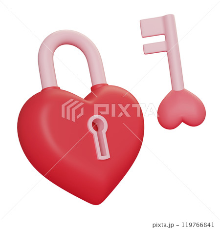 Heart Shaped Lock with key 3D graphic Heart Shaped Lock with key 3D graphic 119766841