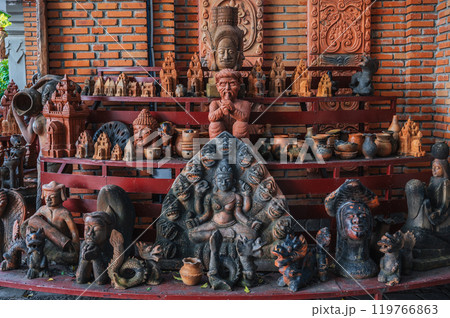 Buddhist religious clay figurines and pottery on Po Nagar Cham Towers in Nha Trang, Vietnam 119766863