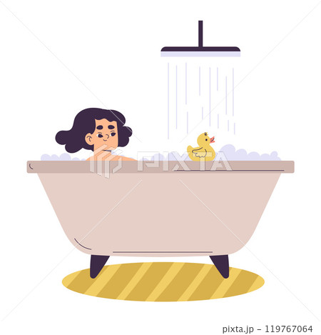 Personal Care with Woman Character Soaking in Bathtub Enjoy Grooming Procedure Vector Illustration 119767064