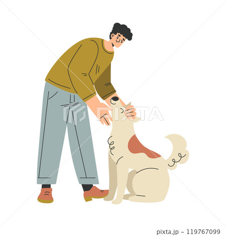 Man Character with Dog Pet as Domestic Animal Vector Illustration 119767099