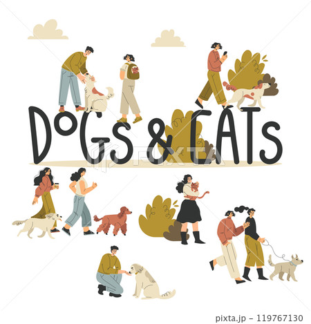 People Character with Pets as Domestic Animal Vector Set 119767130