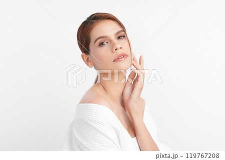 Beautiful young asian woman with clean fresh skin on white background, Face care, Facial treatment, Cosmetology, beauty and spa, Asian women portrait. 119767208
