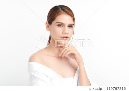 Beautiful young asian woman with clean fresh skin on white background, Face care, Facial treatment, Cosmetology, beauty and spa, Asian women portrait. 119767216
