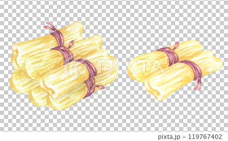 Homemade Wrapped Tamales isolated on white background. Hand painted watercolor traditional mexican food. Best for restaurant menu designs, flyers and banners 119767402