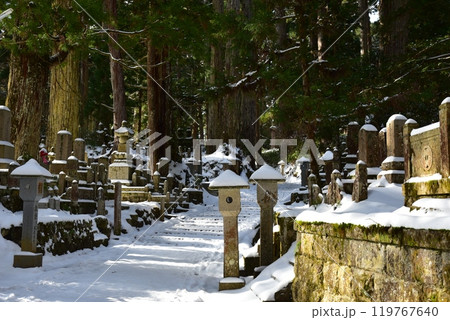 高野山 奥の院 雪の積もった参道 高野山 奥の院 雪の積もった参道 119767640