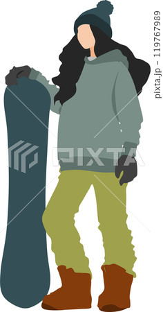 冬の雪山でスノボーする女性のイラスト 冬の雪山でスノボーする女性のイラスト 119767989