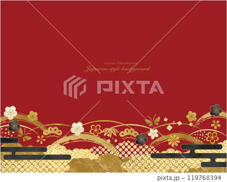 ゴールドモチーフの和柄の年賀状 119768394