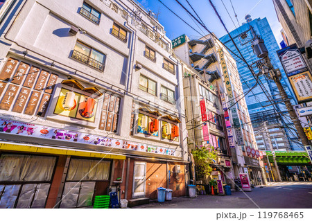 日本の東京都市景観 新橋西口通り側から路地の飲み屋街や汐留のオフィスビルなどを望む＝10月27日 119768465