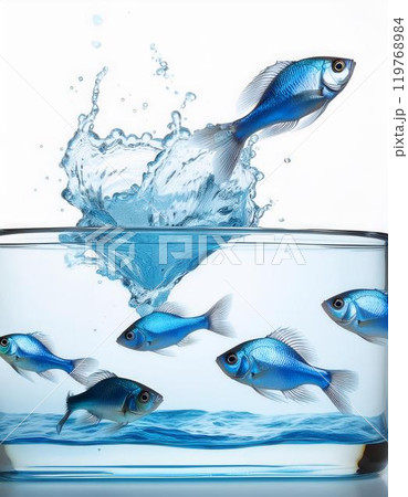 水槽から飛び出すブルーフィッシュ　 119768984